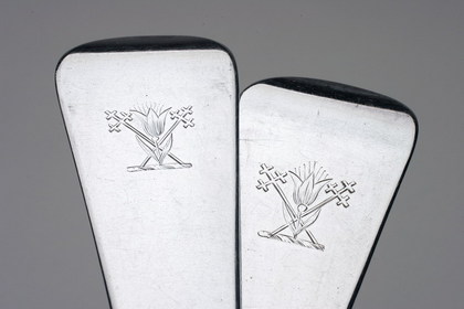 Antique Silver Basting spoons (Pair) - Elias Chadwick Pudleston Family Crest